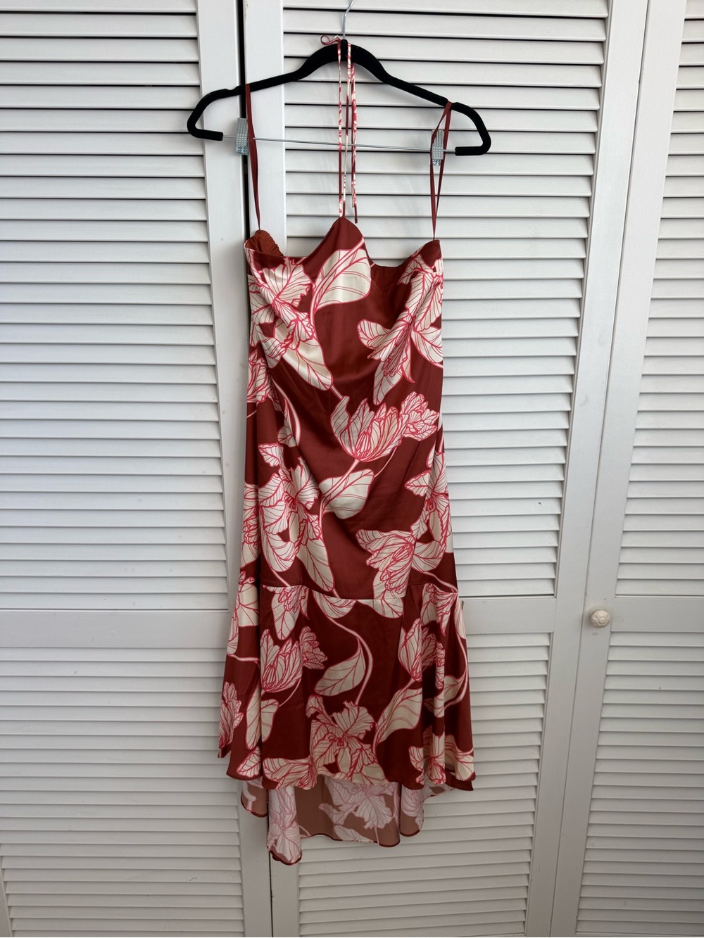 Floral Halter High- Low Dress in Rust and Cream